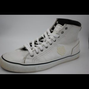 Good condition Kenzo Tiger Patch Leather High Top Sneakers In White size 10